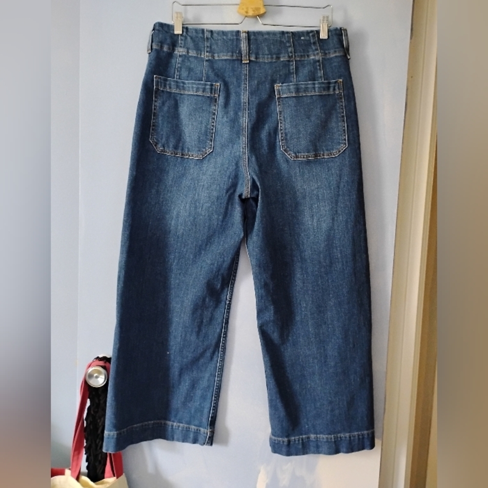 Anthropologie Dark Blue Wide-Leg Denim Jeans (fit approx 32) - Picture 7 of 13